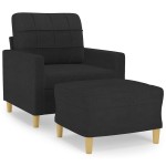 vidaXL Fotoliu canapea cu taburet, negru, 60 cm, material textil