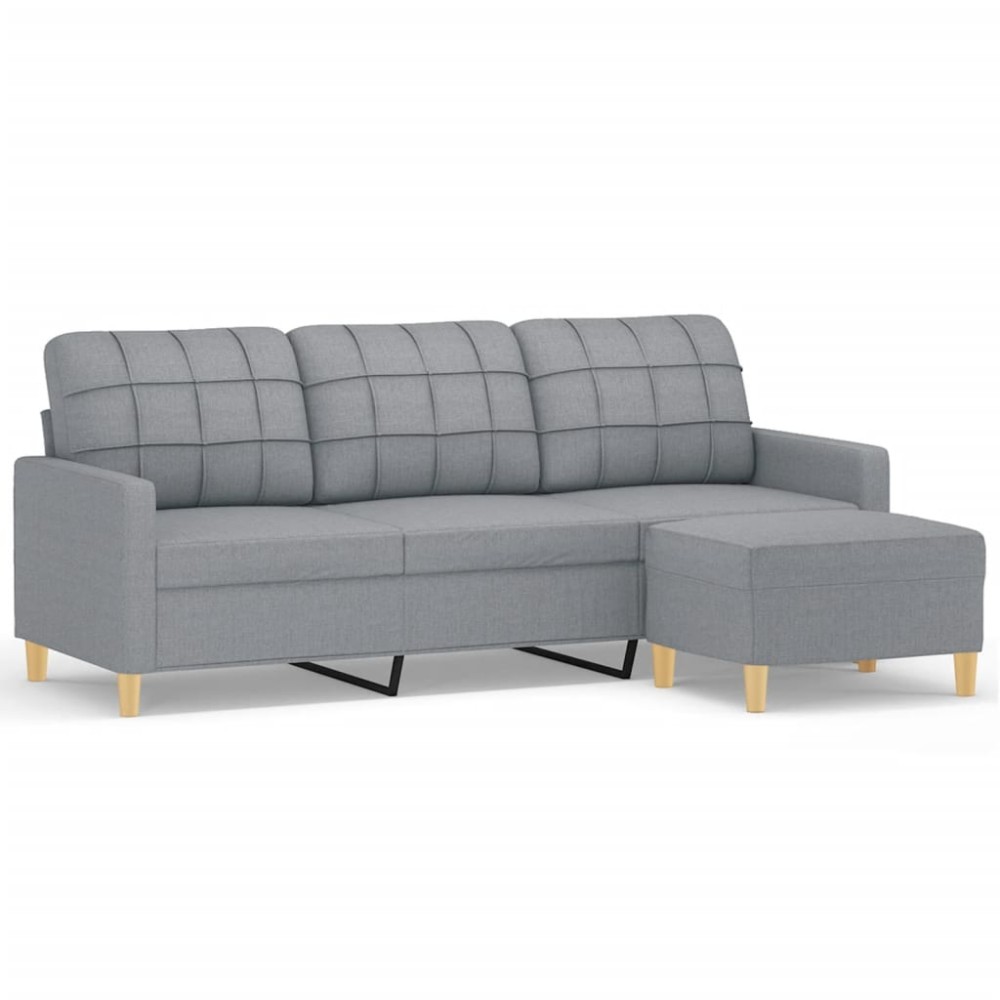 vidaXL Canapea cu 3 locuri și taburet, gri deschis, 180 cm, textil