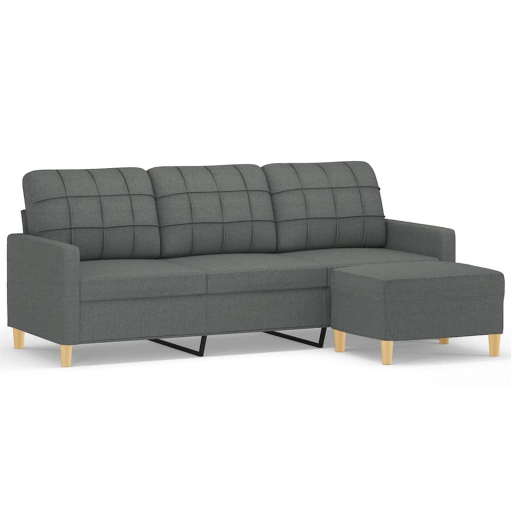 vidaXL Canapea cu 3 locuri și taburet, gri închis, 180 cm, textil