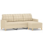 vidaXL Canapea cu 3 locuri cu taburet, crem, 180 cm, material textil vidaXL Canapea cu 3 locuri cu taburet, crem, 180 cm, material textil