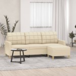 vidaXL Canapea cu 3 locuri cu taburet, crem, 180 cm, material textil vidaXL Canapea cu 3 locuri cu taburet, crem, 180 cm, material textil