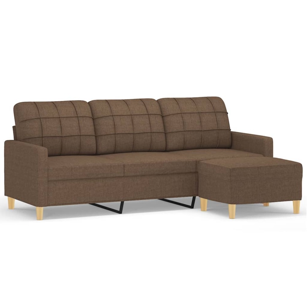 vidaXL Canapea cu 3 locuri cu taburet, maro, 180 cm, material textil