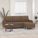 vidaXL Canapea cu 3 locuri cu taburet, maro, 180 cm, material textil vidaXL Canapea cu 3 locuri cu taburet, maro, 180 cm, material textil