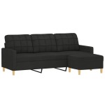 vidaXL Canapea cu 3 locuri cu taburet, negru, 180 cm, material textil vidaXL Canapea cu 3 locuri cu taburet, negru, 180 cm, material textil
