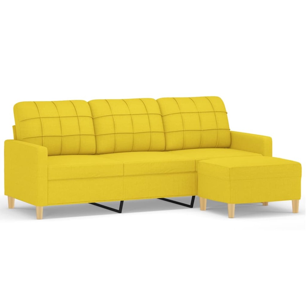 vidaXL Canapea cu 3 locuri și taburet, galben deschis, 180 cm, textil