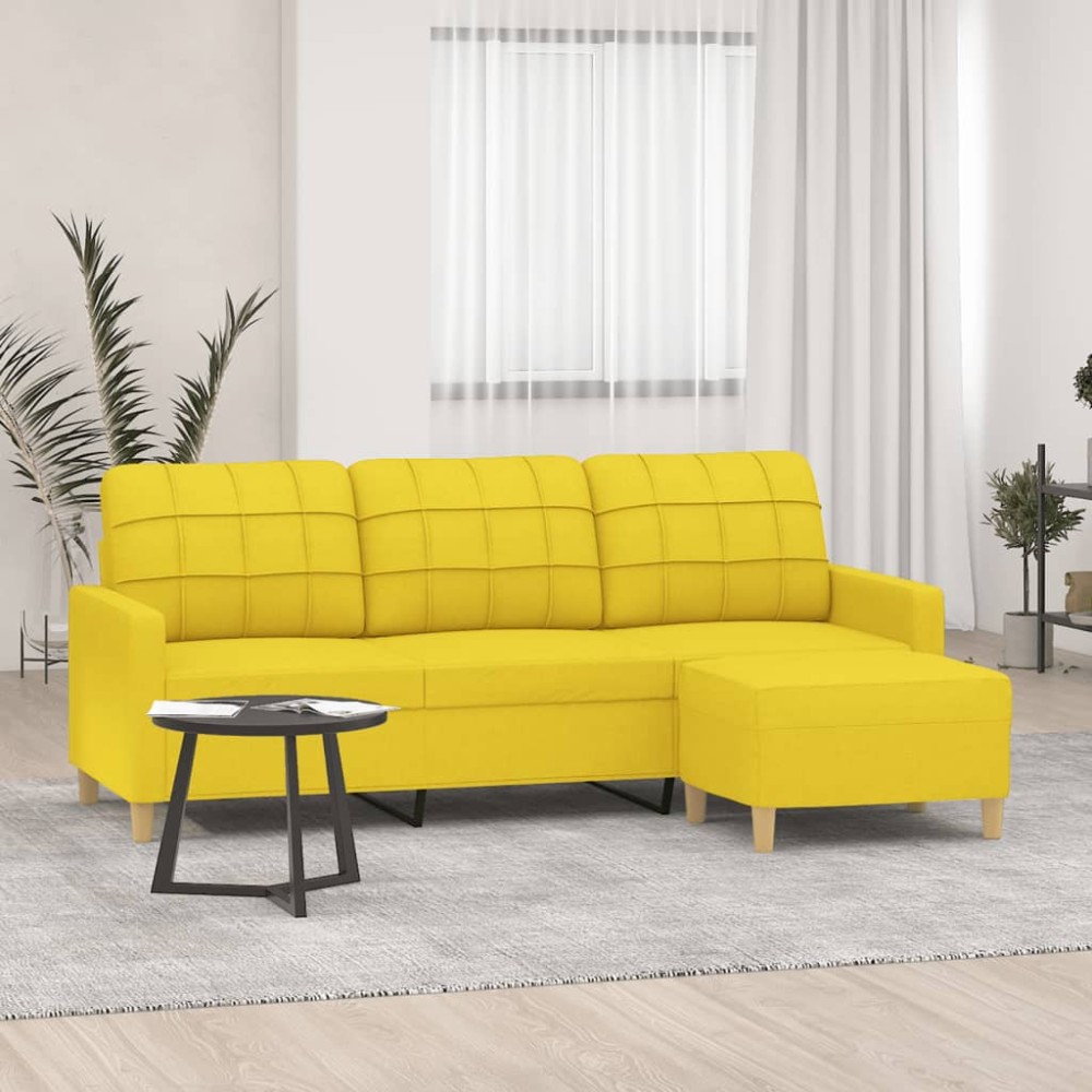 vidaXL Canapea cu 3 locuri și taburet, galben deschis, 180 cm, textil