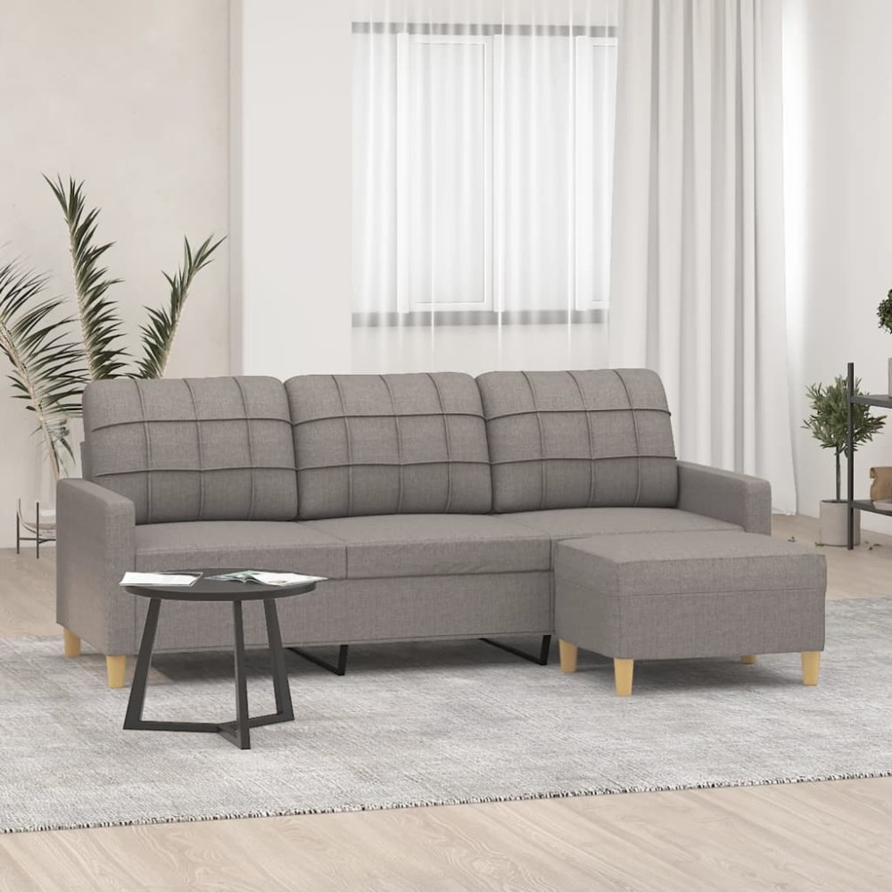vidaXL Canapea cu 3 locuri și taburet, taupe, 180 cm, material textil