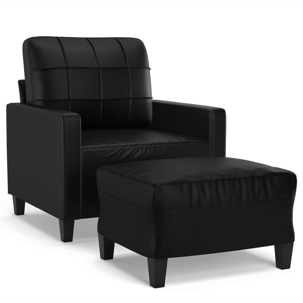 vidaXL Fotoliu canapea cu taburet, negru, 60 cm, piele ecologică