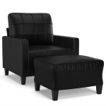 vidaXL Fotoliu canapea cu taburet, negru, 60 cm, piele ecologică