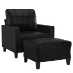 vidaXL Fotoliu canapea cu taburet, negru, 60 cm, piele ecologică