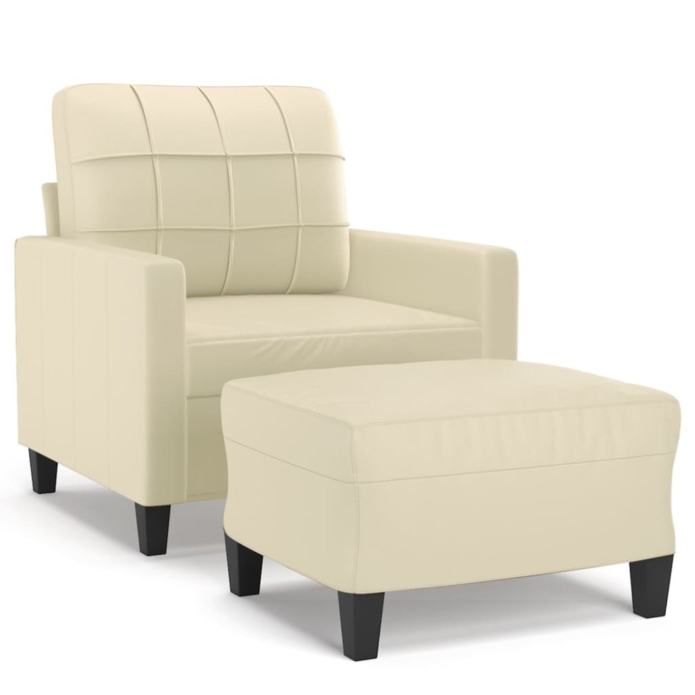 vidaXL Fotoliu canapea cu taburet, crem, 60 cm, piele ecologică