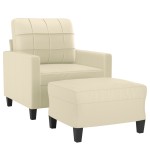 vidaXL Fotoliu canapea cu taburet, crem, 60 cm, piele ecologică