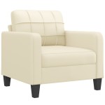 vidaXL Fotoliu canapea cu taburet, crem, 60 cm, piele ecologică