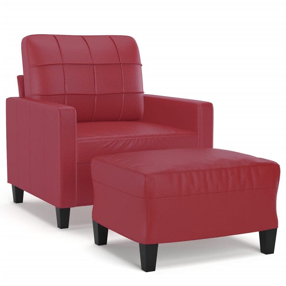 vidaXL Fotoliu canapea cu taburet, roșu vin, 60 cm, piele ecologică