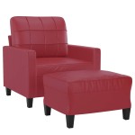 vidaXL Fotoliu canapea cu taburet, roșu vin, 60 cm, piele ecologică
