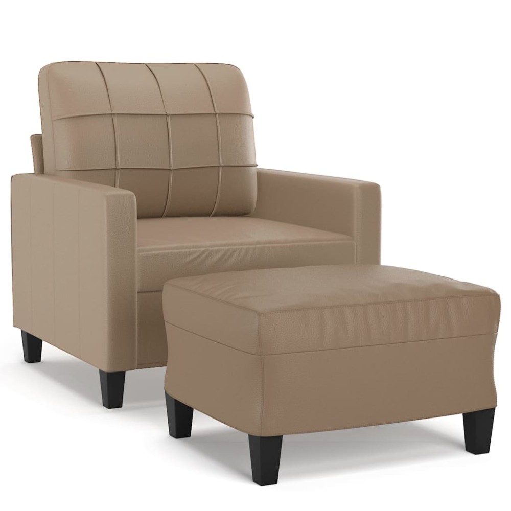 vidaXL Fotoliu canapea cu taburet, cappuccino, 60 cm, piele ecologică