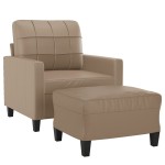 vidaXL Fotoliu canapea cu taburet, cappuccino, 60 cm, piele ecologică