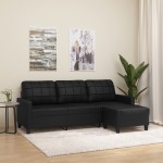 vidaXL Canapea cu 3 locuri și taburet, negru, 180 cm, piele ecologică vidaXL Canapea cu 3 locuri și taburet, negru, 180 cm, piele ecologică