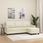 vidaXL Canapea cu 3 locuri și taburet, crem, 180 cm, piele ecologică vidaXL Canapea cu 3 locuri și taburet, crem, 180 cm, piele ecologică