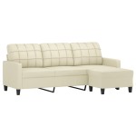 vidaXL Canapea cu 3 locuri și taburet, crem, 180 cm, piele ecologică vidaXL Canapea cu 3 locuri și taburet, crem, 180 cm, piele ecologică