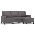 vidaXL Canapea cu 3 locuri și taburet, gri, 180 cm, piele ecologică vidaXL Canapea cu 3 locuri și taburet, gri, 180 cm, piele ecologică