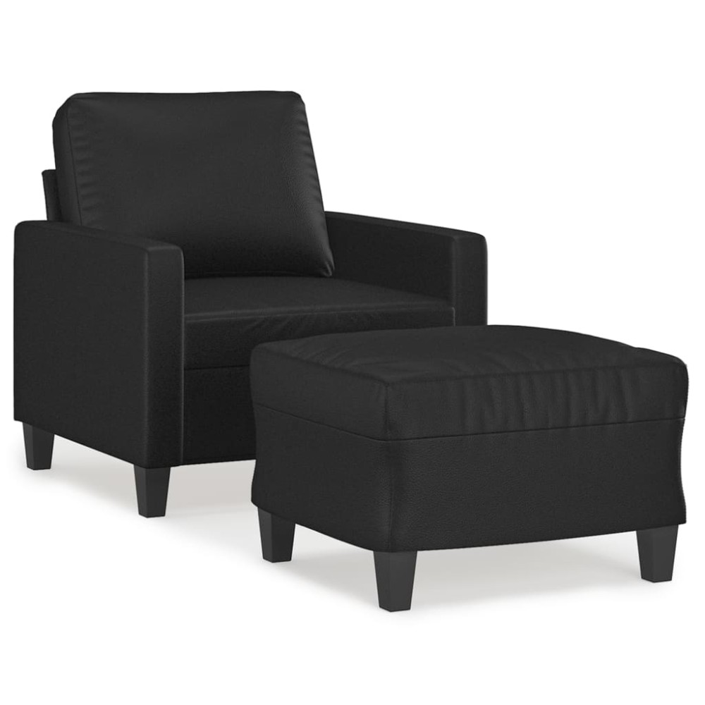 vidaXL Fotoliu canapea cu taburet, negru, 60 cm, piele ecologică