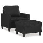 vidaXL Fotoliu canapea cu taburet, negru, 60 cm, piele ecologică