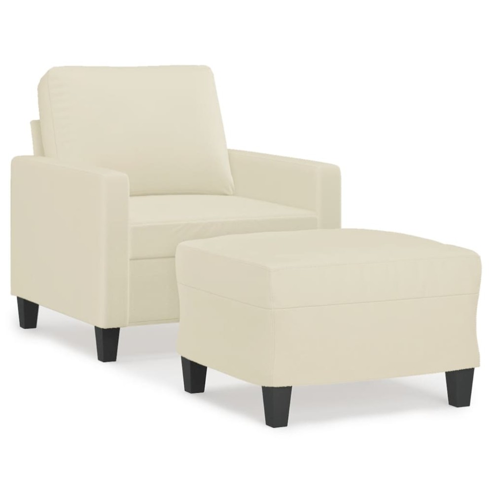 vidaXL Fotoliu canapea cu taburet, crem, 60 cm, piele ecologică