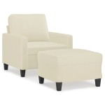 vidaXL Fotoliu canapea cu taburet, crem, 60 cm, piele ecologică
