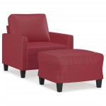 vidaXL Fotoliu canapea cu taburet, roșu vin, 60 cm, piele ecologică