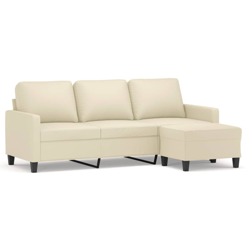 vidaXL Canapea cu 3 locuri și taburet, crem, 180 cm, piele ecologică