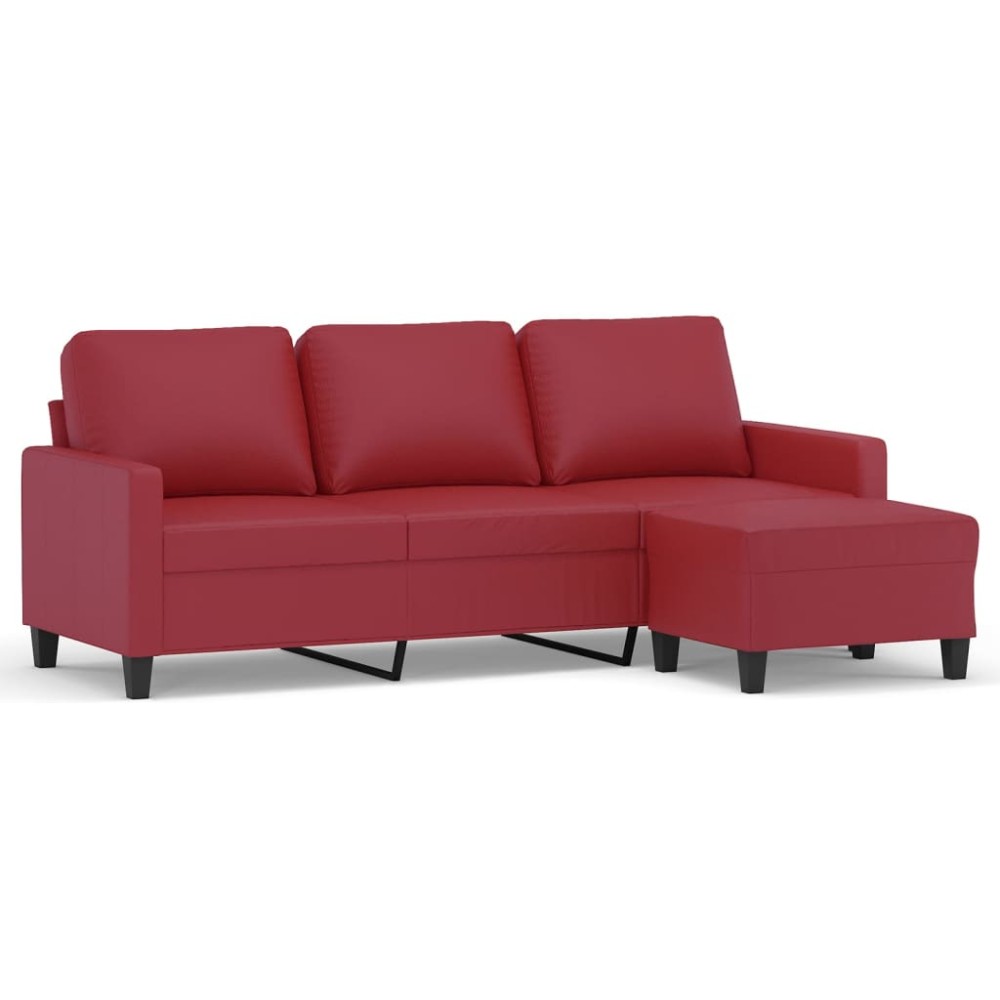 vidaXL Canapea cu 3 locuri și taburet, roșu vin 180 cm piele ecologică