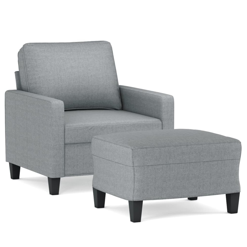 vidaXL Fotoliu canapea cu taburet, gri deschis, 60 cm, textil
