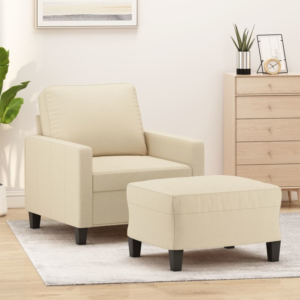 vidaXL Fotoliu canapea cu taburet, crem, 60 cm, material textil