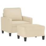 vidaXL Fotoliu canapea cu taburet, crem, 60 cm, material textil