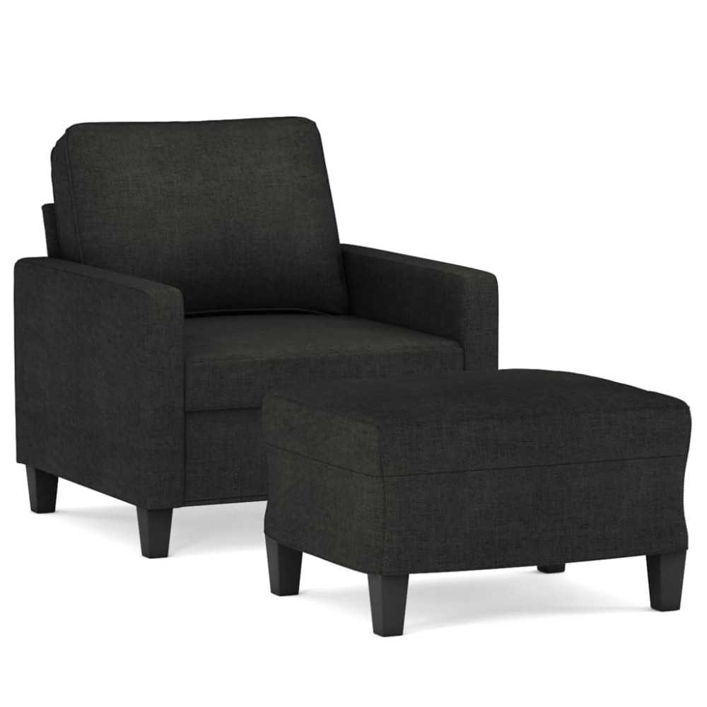 vidaXL Fotoliu canapea cu taburet, negru, 60 cm, material textil