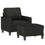 vidaXL Fotoliu canapea cu taburet, negru, 60 cm, material textil