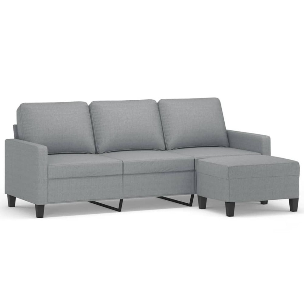 vidaXL Canapea cu 3 locuri și taburet, gri deschis, 180 cm, textil