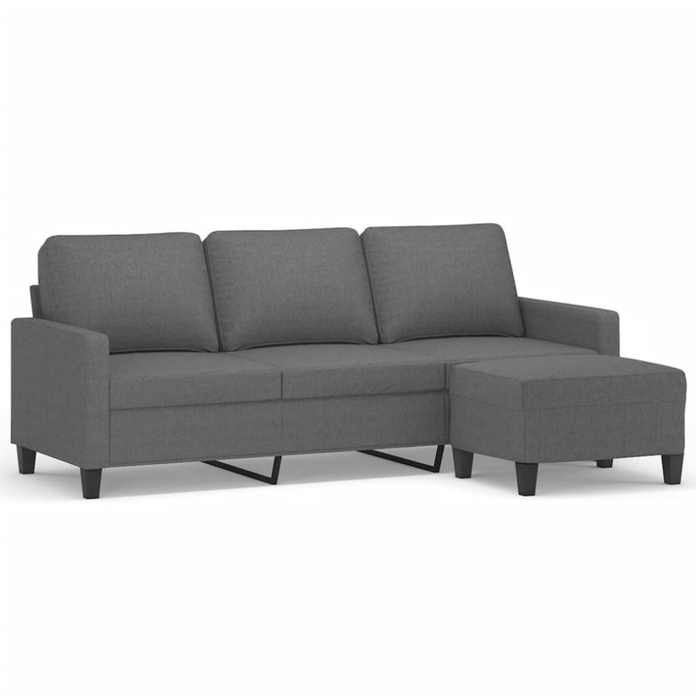 vidaXL Canapea cu 3 locuri și taburet, gri închis, 180 cm, textil