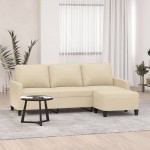 vidaXL Canapea cu 3 locuri cu taburet, crem, 180 cm, material textil vidaXL Canapea cu 3 locuri cu taburet, crem, 180 cm, material textil