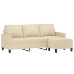 vidaXL Canapea cu 3 locuri cu taburet, crem, 180 cm, material textil vidaXL Canapea cu 3 locuri cu taburet, crem, 180 cm, material textil