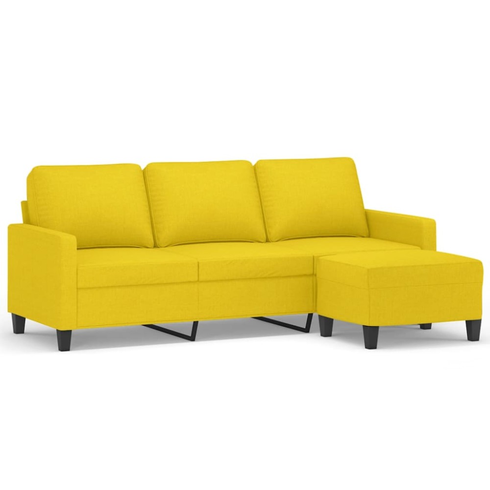 vidaXL Canapea cu 3 locuri și taburet, galben deschis, 180 cm, textil