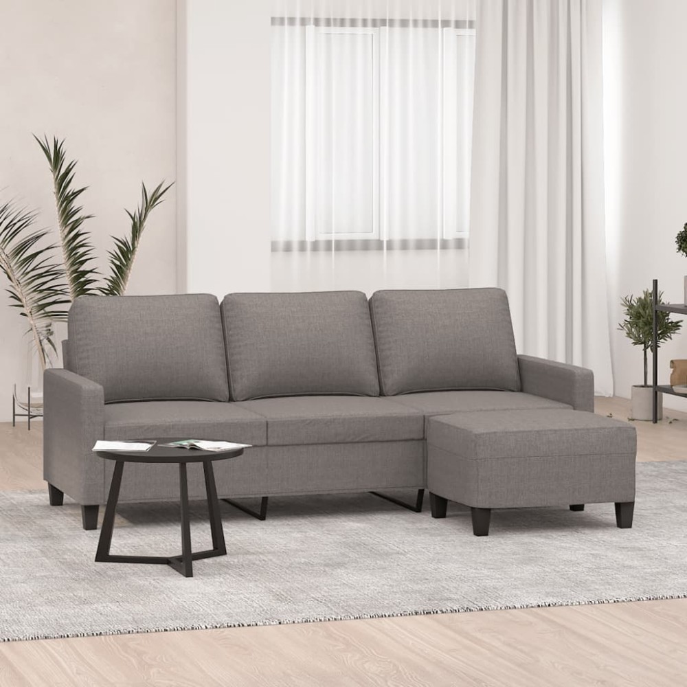 vidaXL Canapea cu 3 locuri și taburet, taupe, 180 cm, material textil