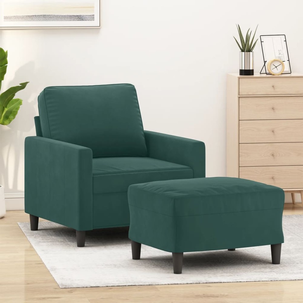 vidaXL Fotoliu canapea cu taburet, verde închis, 60 cm, catifea