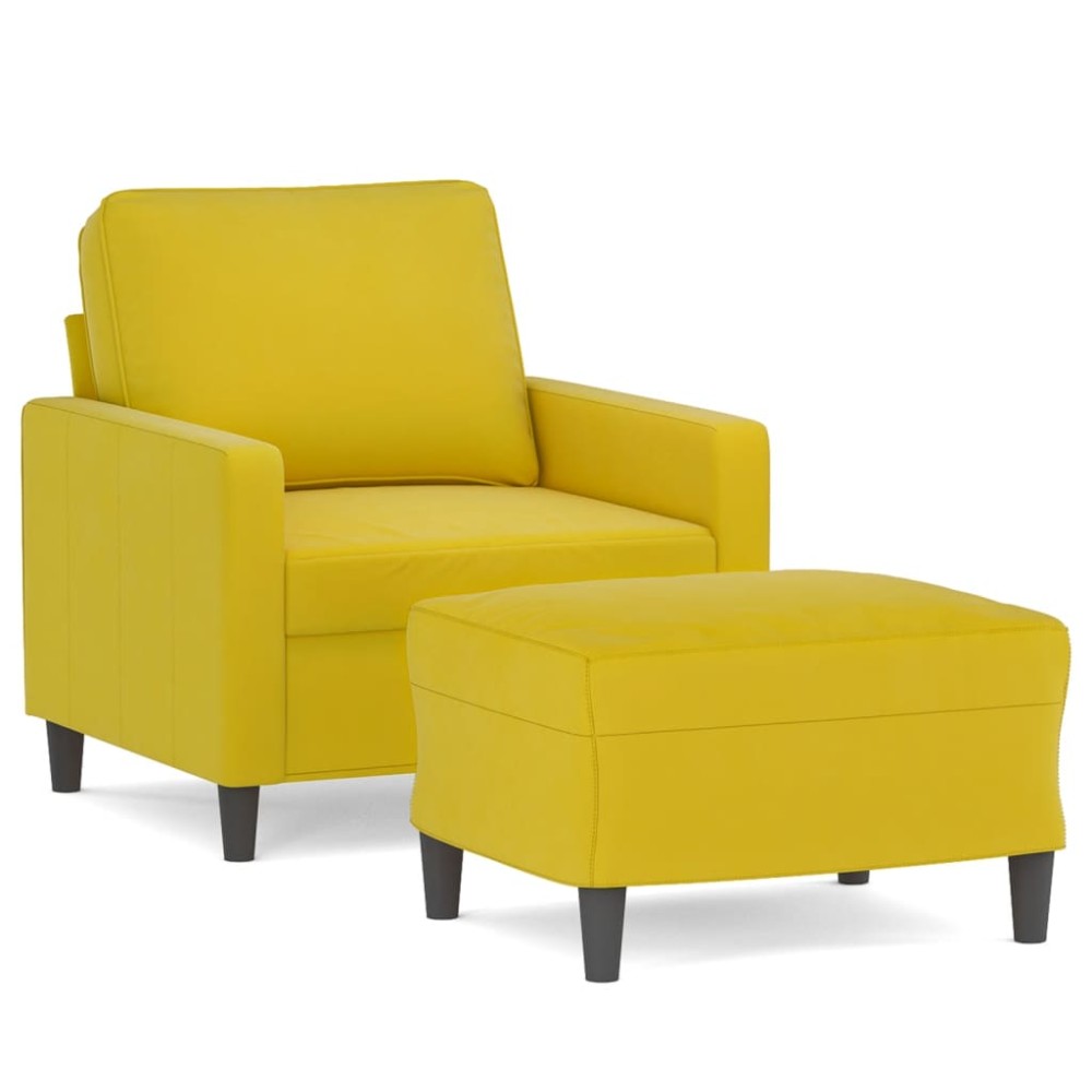 vidaXL Fotoliu canapea cu taburet, galben, 60 cm, catifea
