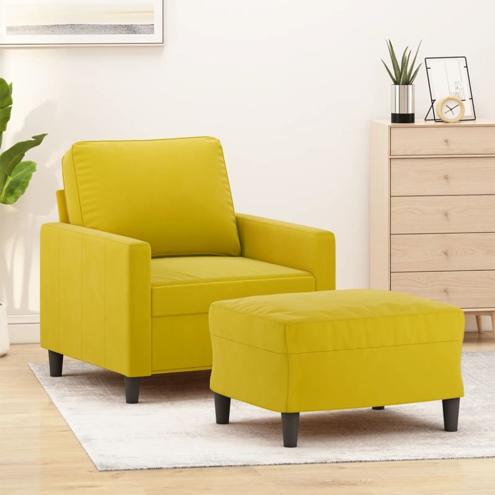 vidaXL Fotoliu canapea cu taburet, galben, 60 cm, catifea