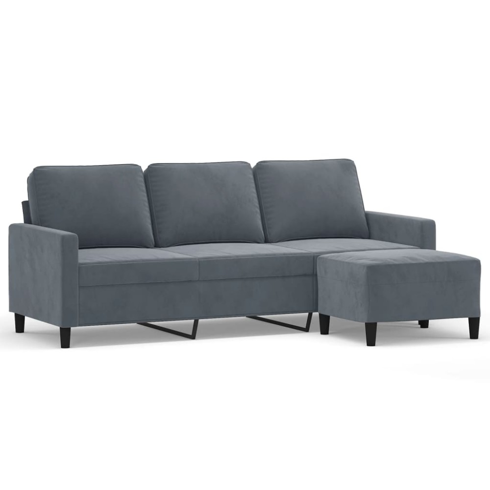 vidaXL Canapea cu 3 locuri și taburet, gri închis, 180 cm, catifea