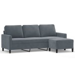 vidaXL Canapea cu 3 locuri și taburet, gri închis, 180 cm, catifea vidaXL Canapea cu 3 locuri și taburet, gri închis, 180 cm, catifea