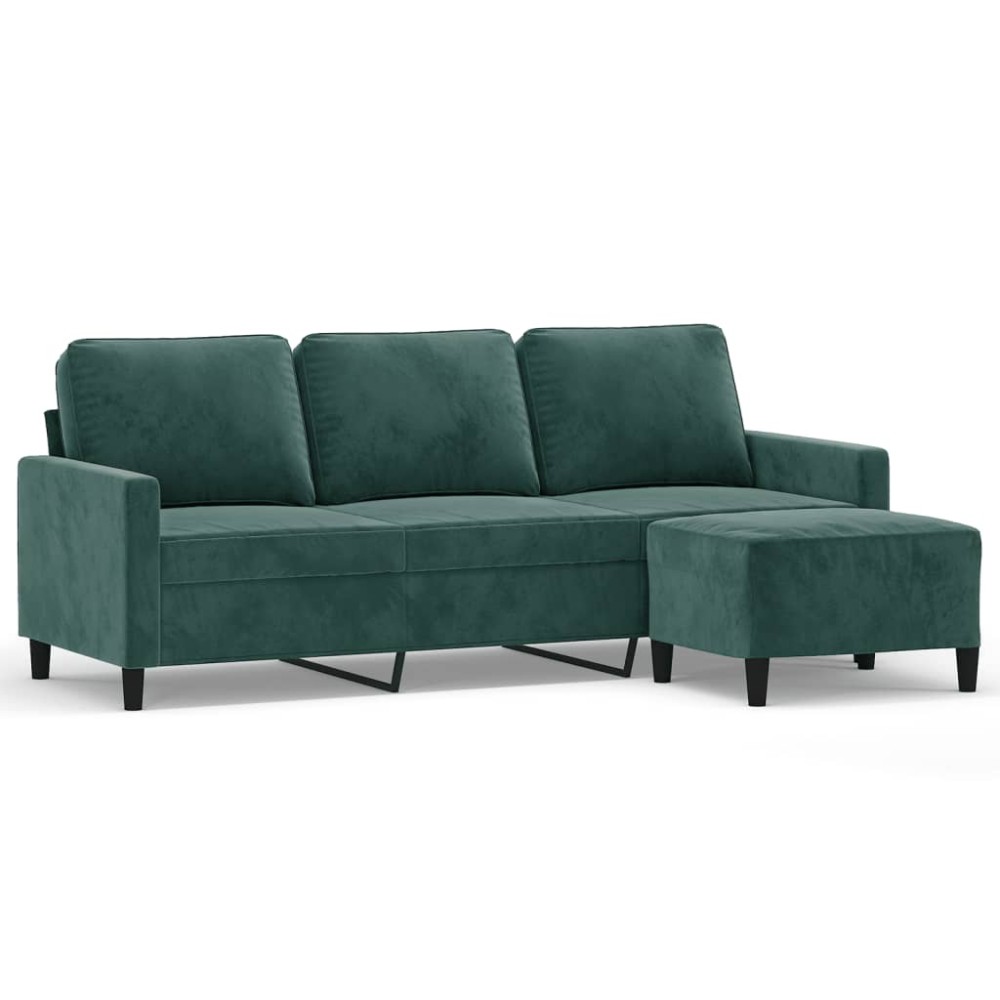 vidaXL Canapea cu 3 locuri și taburet, verde închis, 180 cm, catifea