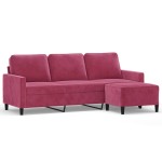 vidaXL Canapea cu 3 locuri și taburet, roșu vin, 180 cm, catifea vidaXL Canapea cu 3 locuri și taburet, roșu vin, 180 cm, catifea